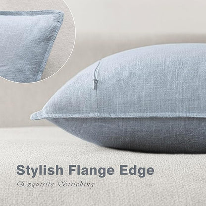 Foindtower Pack of 2, Decorative Linen Soild Throw Pillow Covers Soft Accent Euro Cushion Case Boho Farmhouse Pillowcase for Chair Couch Sofa Bedroom Living Room Home Decor 16 x 16 Inch Sky Blue