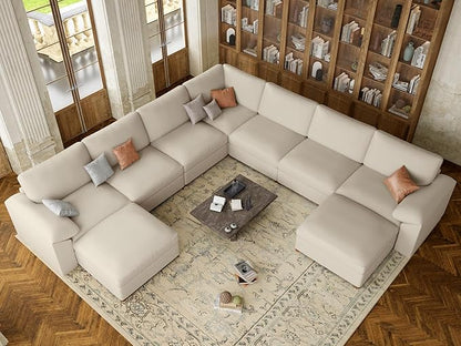 EASE MOOSE Oversized U Shaped Couch,Modular Sectional Convertible Sofa with Wide Deep,Extra Large Faux Leather Scratch Resistant Modern Couch for Big Spaces Living Room,Beige