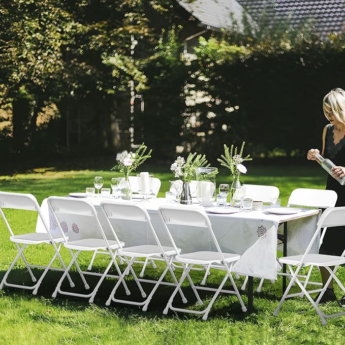 Folding Chairs 10 Pack,White Plastic Folding Chairs for Indoor Outdoor,Portable Stackable Commercial Seat with Steel Frame 350lb.Capacity for Party Events Wedding Dining Picnic Office