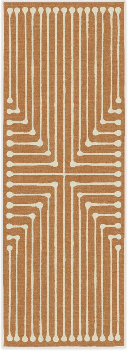 RUGGABLE x Jonathan Adler Machine Washable Modern Runner Rug – Inkdrop Copper 2.5x7, Stain-Resistant, Non-Slip – Washable Rug for Hallway, Entryway, Living Room & Kitchen–with Standard Pad