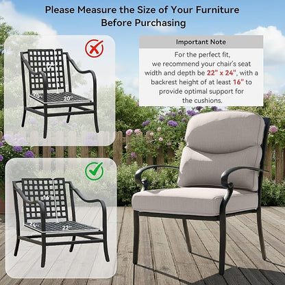 Patio Chair Cushions 4 Packs - Outside High Back Thick Water-Resistant Cushion 22x24 with Zipper Cover for Outdoor Glider Rocking Chairs Loveseat Couch – Beige/Crescent