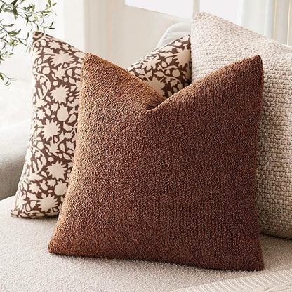 Foindtower Pack of 2 Textured Boucle Throw Pillow Covers Accent Solid Pillow Cases Cozy Soft Decorative Couch Cushion Case for Chair Sofa Bedroom Living Room Home Decor 18x18 Inch Red Taupe