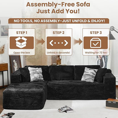 Bashaw 108" Cloud Sectional Couch Sofa with L-Shape Chaise, Modern Modular Sofa Couch Upholstered Couches for Living Room Bedroom, No Assembly Required (Black, L Shape)