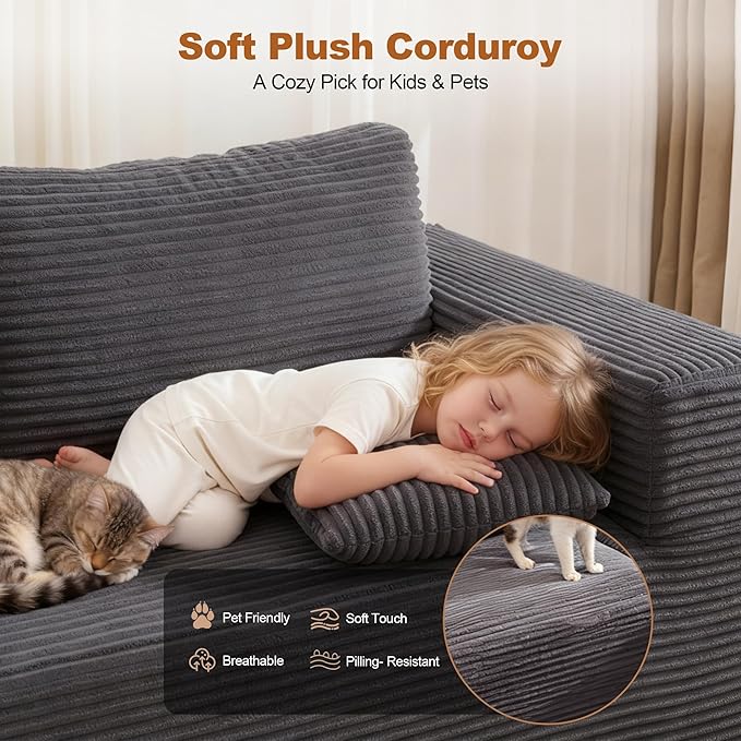 Cloud Modular Sectional Sleeper Sofa,U-Shape Modern Boneless Sectional Couch with Deep Seat,Upholstered Couches for Living Room Bedroom,No Assembly Required,Grey