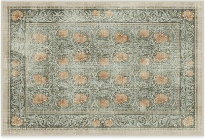 RUGGABLE x Morris & Co Machine Washable Area Rug – Pimpernel Vintage Green 2x3, Stain-Resistant, Non-Slip – Small Rugs for Living Room, Bedroom, Hallway, Entryway & Bathroom–with Cushioned Pad
