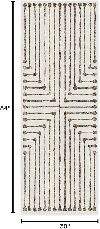 RUGGABLE x Jonathan Adler Machine Washable Modern Runner Rug – Inkdrop Camel & Ivory 2.5x7, Stain-Resistant, Non-Slip – Washable Rug for Hallway, Entryway, Living Room & Kitchen–with Standard Pad