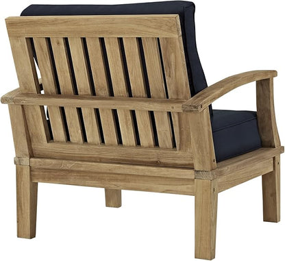 Modway Marina Premium Grade A Teak Wood 3-Piece Outdoor Patio Furniture Set in Natural Navy