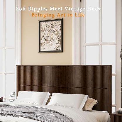King Size Solid Wood Platform Bed Frame, Solid Wood Bed with 79.13" Headboard, Solid Wood Leg/No Box Spring Needed/Noise Free/Brown