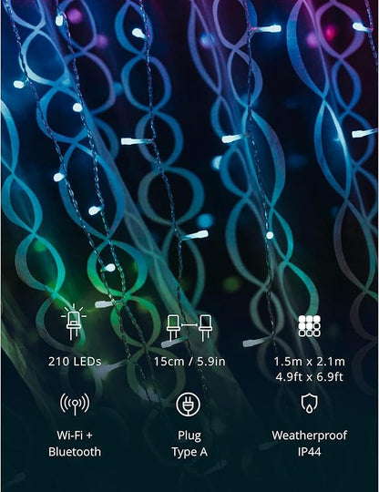 Twinkly Christmas Curtain Lights 210 RGB+W LEDs - App-Controlled, Sync with Music, Indoor & Outdoor Use, Compatible with Google Assistant, Amazon Alexa, Apple HomeKit, Bluetooth & WiFi Connectivity