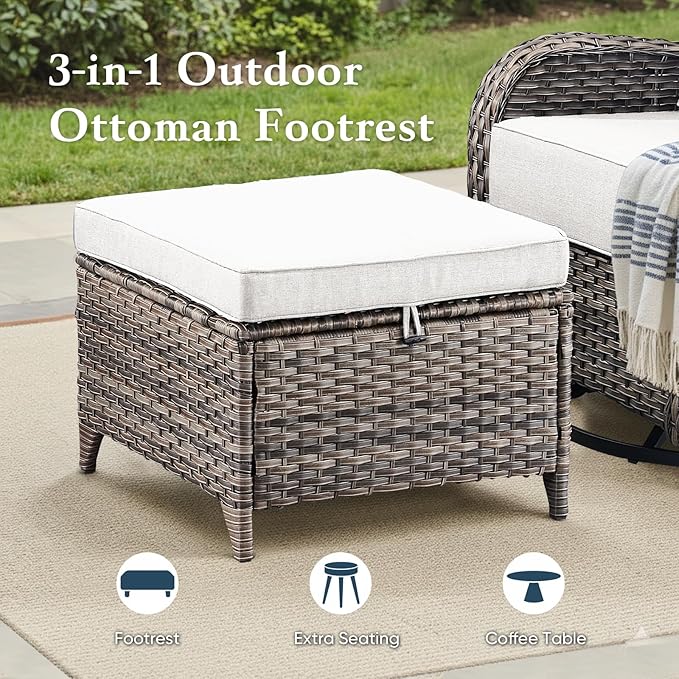 Belord Luxury 6" Thick Cushioned 6 Pieces Patio Furniture Set with Outdoor Couch, Wicker Outdoor Conversation Set with High Back Swivel Rocker Chairs for Deck Porch Yard and Poolside - Grey+Beige