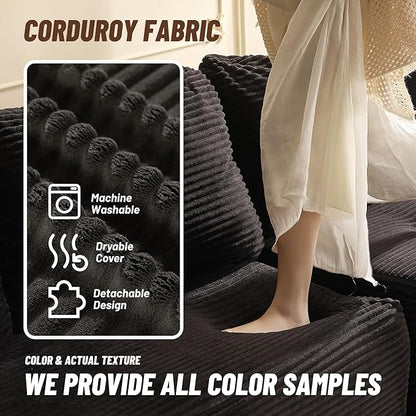 138" Modular Sofa Memory Foam Sectional Couches for Living Room, Sleeper Sofa Bed, Corduroy, Black
