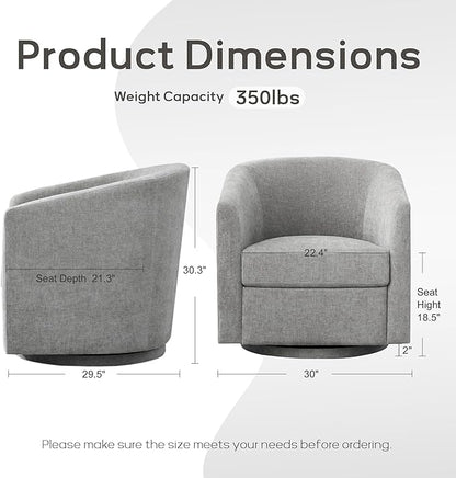 Chenille Swivel Accent Chairs Set of 2, No Assembly Upholstered Armchair, 360°Rotating Barrel Chairs for Living Room, Bedroom, Apartment & Reading Nook (2, Light Grey)
