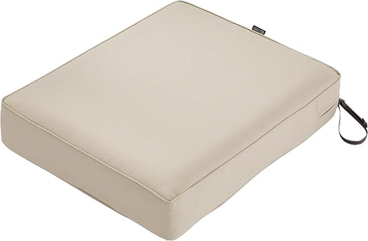 Classic Accessories Montlake Water-Resistant 23 x 25 x 5 Inch Rectangle Outdoor Seat Cushion, Patio Furniture Chair Cushion, Antique Beige, Patio Furniture Cushion Covers
