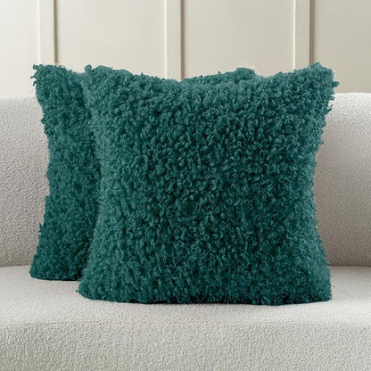 FUTEI Teal Decorative Throw Pillow Covers 20x20 Inch Set of 2,Soft Fluffy Faux Wool Fur Boucle Textured Cushion Case,Modern Home Decor for Couch Bed Living Room Office