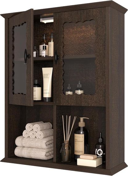 CJL Bathroom Wall Cabinet with Motion Sensor Led Light, Over The Toilet Storage Cabinet, 23.6'' x 29.5'' Medicine Cabinet of Mid-Century Modern Design with Acrylic Door, Brown