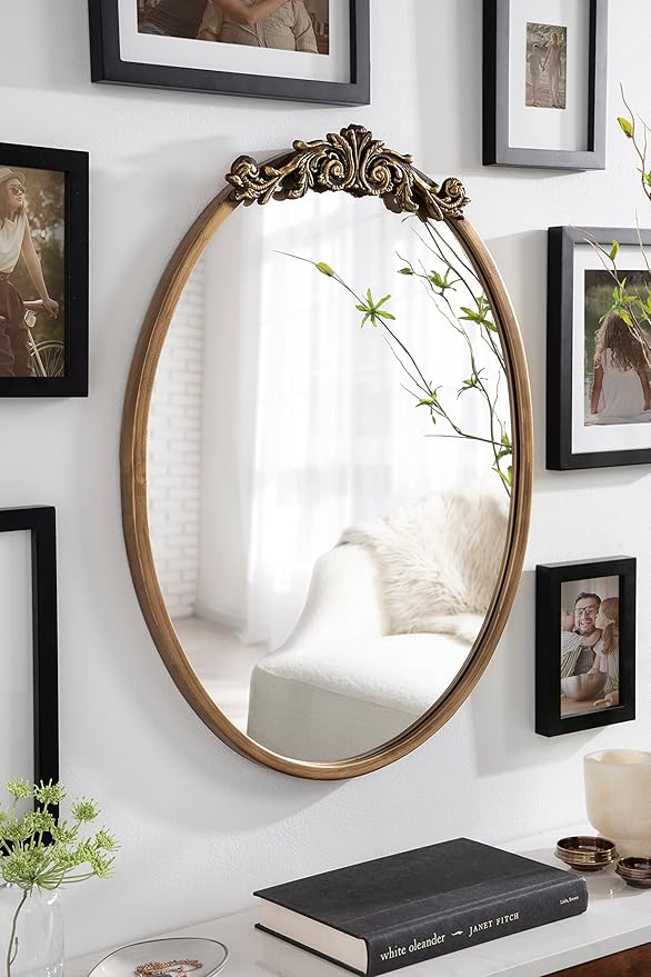 Kate and Laurel Arendahl Ornate Glam Oval Wall Mirror, 18 x 24, Antique Gold, Beautiful Bohemian Mirror for Wall