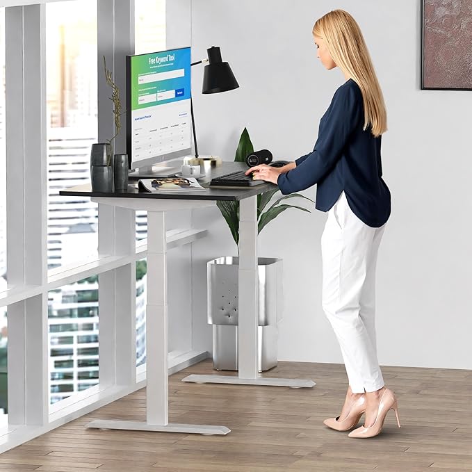 Rise Up Electric Standing Desk Adjustable Height 24-49" Dual Motor One Piece 60x30 Bamboo Large Standing Desk, Sit Stand Desk Rising Desk Home Office