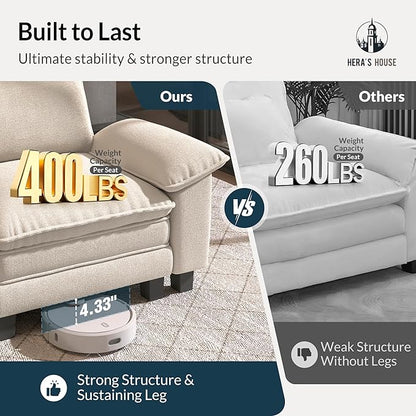 HERA'S HOUSE 54" Modular Sectional Sofa Couches for Living Room, Comfy Cloud Couch 1-Seater Deep Seat Sofa with Throw Pillow, Chenille Beige