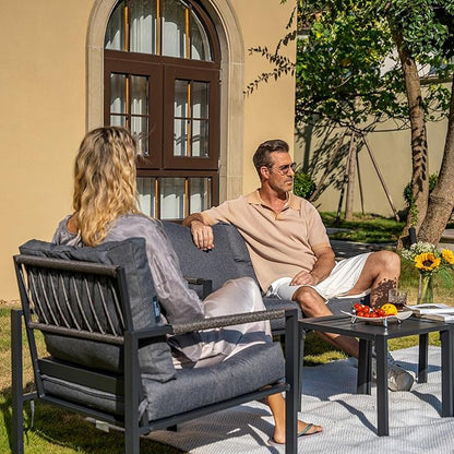 Sundale Outdoor 2 Pieces Patio Set Outdoor Metal Furniture Sets with Loveseat and Side Table, Outdoor Patio Couch for Garden, Backyard, Porch, or Balcony, All-Weather Patio Sofa with Cushions