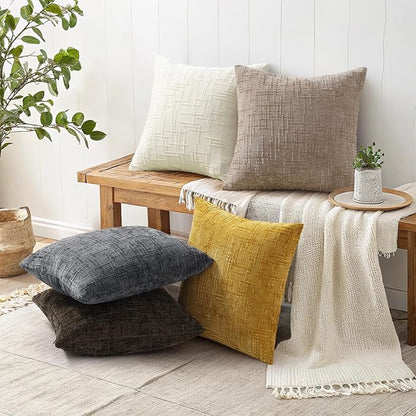 decorUhome Dark Grey Chenille Throw Pillow Covers 16x16 Set of 2 Thick Textured Slubby Couch Pillow Covers Farmhouse Accent Modern Neutral Decorative Pillow Cases for Bed Sofa Living Room