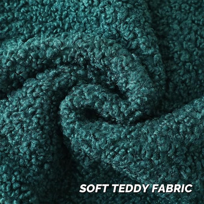 FUTEI Dark Green Throw Pillow Covers 26x26 Inch Set of 2,Furry Faux Fur Teddy Boucle Textured Cushion Covers,Soft Fluffy Decorative Euro Pillow Shams,Home Decor for Couch Bed Living Room Office Car