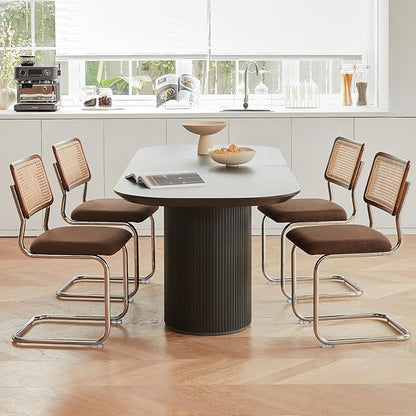 Brown Rattan Dining Chairs Set of 4,Wooden Mid-Century Modern Kitchen Chairs, Mesh Back Cane Dining Room Chairs, Cesca Chair with Metal Chrome Legs