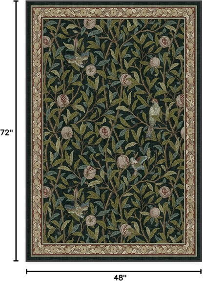 RUGGABLE x Morris & Co Washable Area Rug – Pomegranate Blue Green 4x6, Stain-Resistant, Non-Slip – Medium Machine Washable Rugs for Living Room, Bedroom, Hallway, Entryway & Office–with Standard Pad
