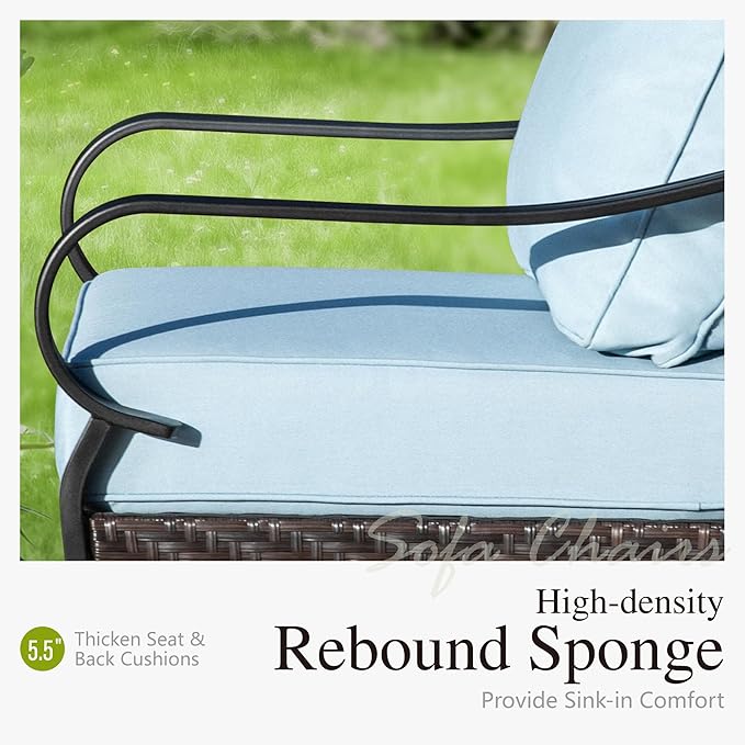 Sophia & William Extra Large Outdoor Patio Sofa Chairs Set 2 PCS Heavy-Duty Porch Furniture with High Back & Deep Seating Area, 5.5" Thicken Cushions for Deck, Lawn, Outside (Blue)