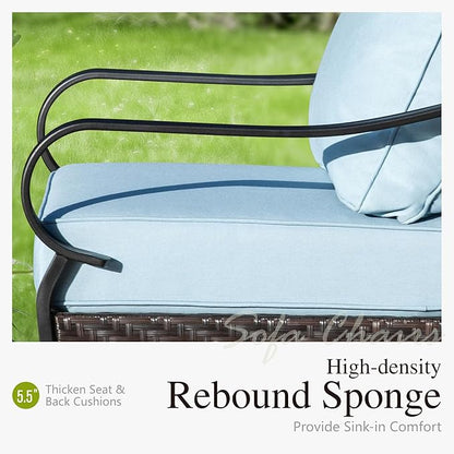 Sophia & William Extra Large Outdoor Patio Swivel Sofa Chairs Set 2 PCS Heavy-Duty Metal Porch Furniture with High Back & Deep Seating Area, 5.5" Thicken Cushions for Deck, Lawn, Outside (Blue)