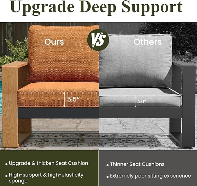 LayinSun Aluminum Patio Furniture Set 2 Chair, Oversized Seat with Hight Back, Outdoor Conversation Sets for Porch, Balcony, Deck