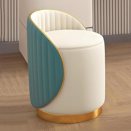 Swivel Round Vanity Stool - with Back Modern Comfy Vanity Chair/upholstered Ottoman Living Room Bedroom Makeup Chair,Blue