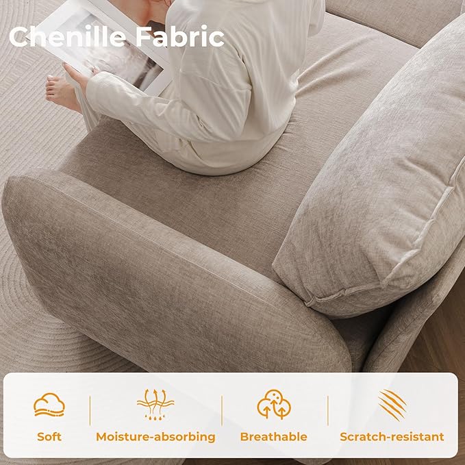 Oversized Accent Chair Set of 2,All Seats Storage,Comfy Armchair,24.5'' Deep Seat,Upholstered Living Room Chairs,Reading Chair for Bedroom,Office,Chenille,Khaki