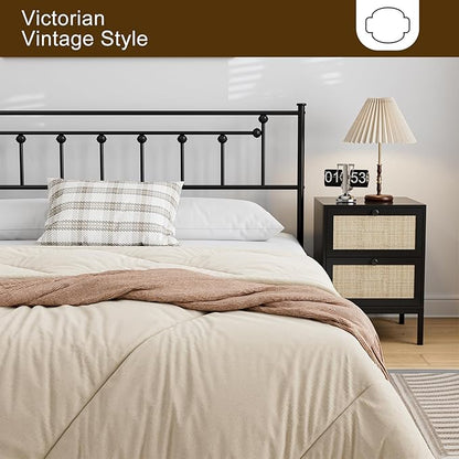 Metal Queen Size Headboard, Victorian Farmhouse Style, Easy Assembly, Steel Headboard Only for Bedroom - Black