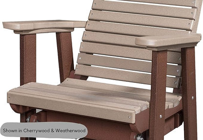DutchCrafters Modern Horizontal Slat High Back Poly Glider Chair Outdoor Patio Furniture (Tudor Brown & Cedar)