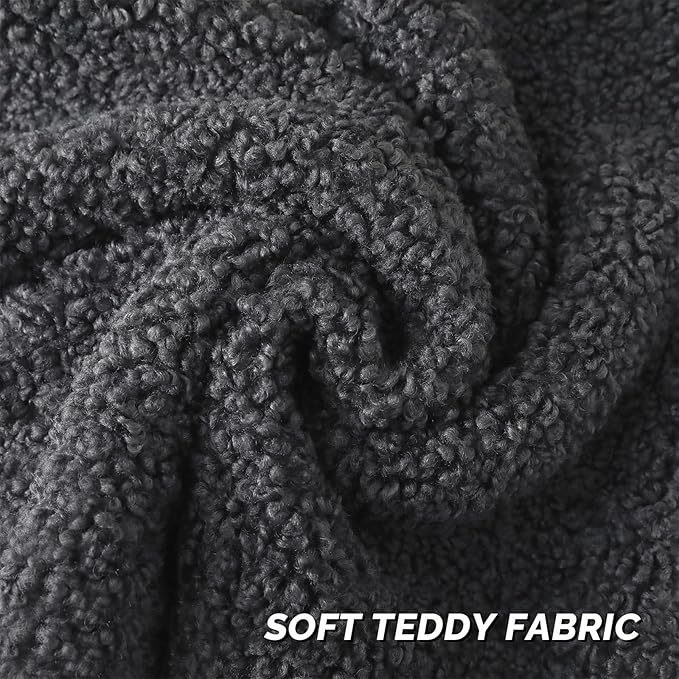 FUTEI Charcoal Throw Pillow Covers 20x20 Inch Set of 2,Furry Faux Fur Teddy Boucle Textured Cushion Covers,Soft Fluffy Decorative Pillow Case,Home Decor for Couch Bed Living Room Office Car