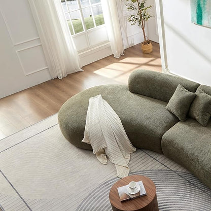 135.4" Oversized Curved Sofa, Modern Minimalist Comfy Sectional Couch, Upholsted Boucle Luxury Sofas Chaise, 6 Seater Modular Couches for Living Room Home Office Apartment(Left Facing,Green)