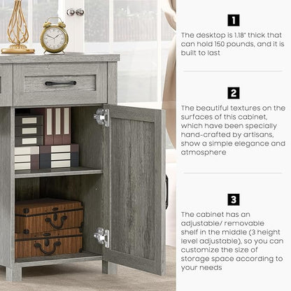 Farmhouse 61'' Executive Desk with 5 Drawers, Rustic Office Desk Computer Desk with Charging Station, File Drawers and Storage Cabinet, Wood Workstation for Home Office and Study, Gray