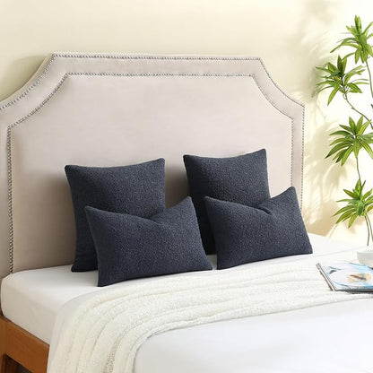 FUTEI Pack of 2 Navy Blue Decorative Throw Pillow Covers 16x16 Inch Soft Cozy Solid Boucle Textured Cushion Case,Modern Home Decor for Couch Bed Living Room