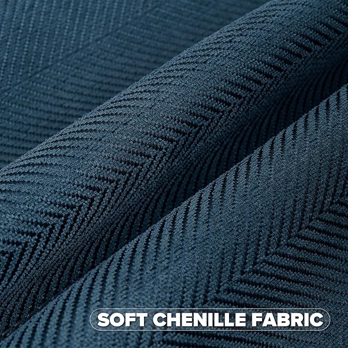 FUTEI Navy Blue Chenille Throw Pillow Covers 18x18 Inch Set of 2,Soft Wide Chevron Textured Cushion Case,Farmhouse Home Decor for Couch Bed Living Room