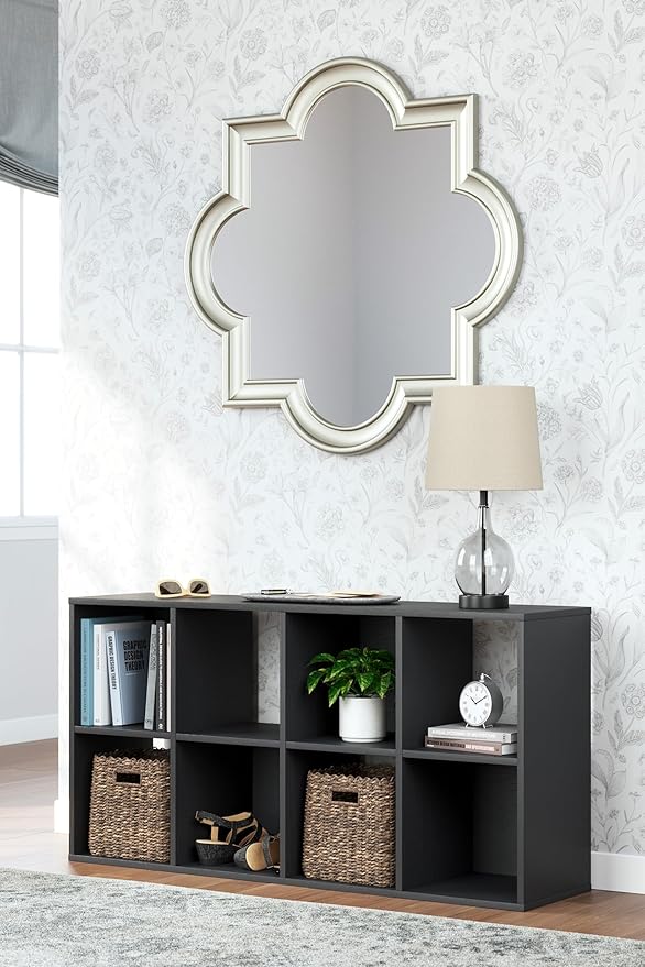 Signature Design by Ashley Langdrew 8 Cube Storage Organizer, Matte Finish, Wood & Decorative Laminate, 23.74" W x 11.81" D x 47.05" H, Black