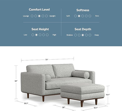 SIMPLIHOME Morrison Mid-Century Modern 72 inch Wide Sofa with Ottoman Set in Mist Grey Tightly Woven Performance Fabric for the Living Room and Family Room