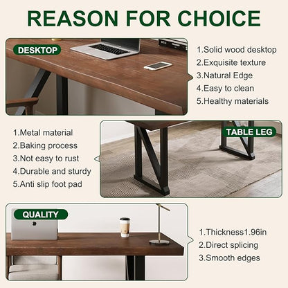 Solid Wood and Metal Modern Industrial 56 inch Wide Home Office Desk, Writing Table, Workstation, Perfect Table for Your workspace Study Table Furniture in Rustic Natural Aged Brown