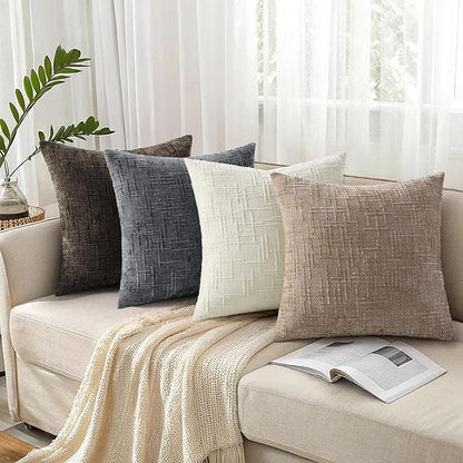 decorUhome Oatmeal Chenille Throw Pillow Covers 26x26 Set of 2 Thick Textured Slubby Couch Pillow Covers Farmhouse Accent Modern Neutral Decorative Pillow Cases for Bed Sofa Living Room