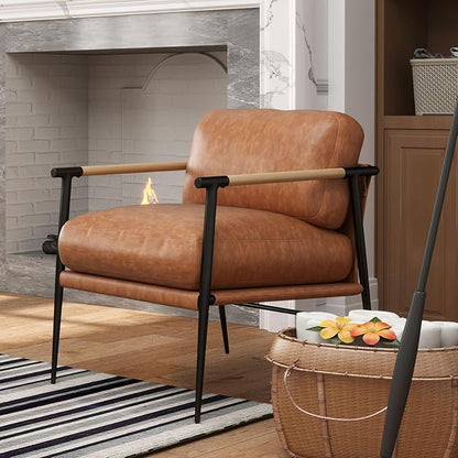 LukeAlon PU Leather Accent Chairs Set of 2, Ultra Soft Lounge Chairs with Metal Legs Modern Armchairs Upholstered Mid-Century Comfy Leisure Chair for Bedroom Living Room Reception Area, Brown