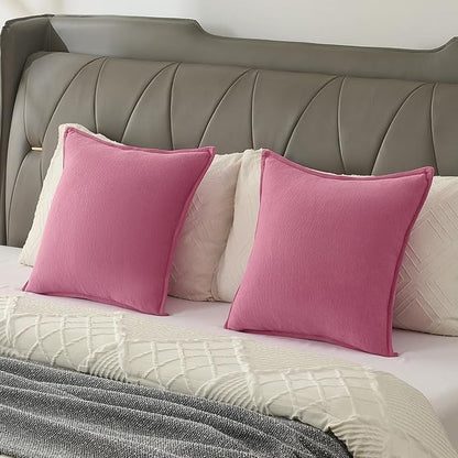 FUTEI Hot Pink Chenille Throw Pillow Covers 26x26 Inch Set of 2,Edges Double-Stitched Euro Pillow Shams,Modern Home Decor for Couch Living Room