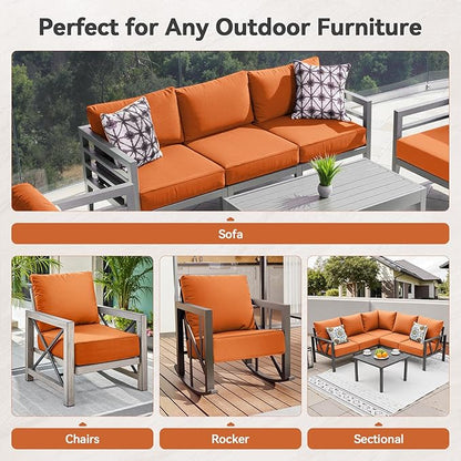Luxury 6" Outdoor Cushions for Patio Furniture, 24x24x6" Thick Seat Cushion Set of 4, Fade Resistant Couch Chair Replacement Cushions High Density Deep Wicker Chair Cushion w/ Removable Cover, Orange