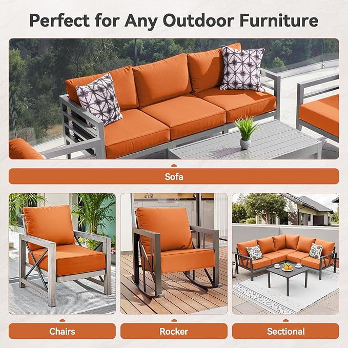 Luxury 6" Outdoor Cushions for Patio Furniture, 24x24x6" Thick Seat Cushion Set, Fade Resistant Couch Chair Replacement Cushions High Density Deep Wicker Chair Cushion with Removable Cover, Orange