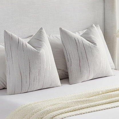 FUTEI Grey Chenille Decorative Throw Pillow Covers 22x22 Inch Set of 2,Soft Embossed Striped Textured Cushion Case,Modern Home Decor for Couch Bed Living Room