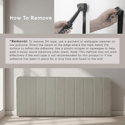 Upholstered Full Headboard - Easy Assemble Channel Stitched Headboard Full Size - Wall Mounted Headboard with 3D Soundproof Wall Panels Peel & Stick Floating Headboards for Full Size Bed - Olive Green