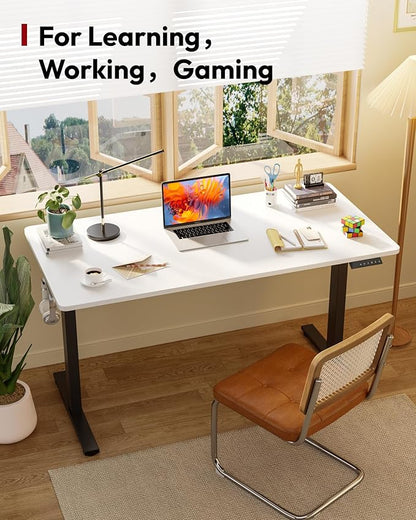 SANODESK Electric Standing Desk 48 x 30 Inches Whole-Piece Desktop Height Adjustable Stand Up Desk w/6-Button Controller Ergonomic Computer Desk for Home Office, Black Frame + White Tabletop